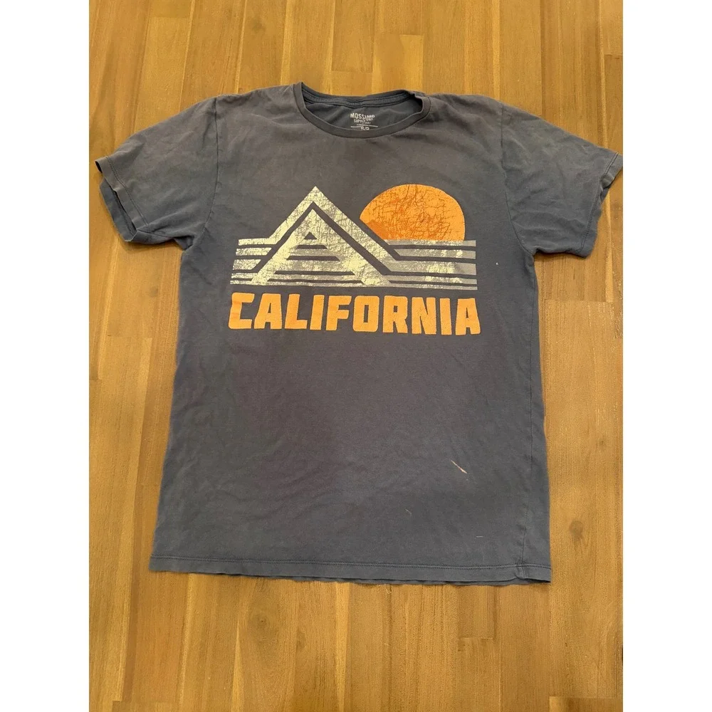 100% Cotton Unisex Geometric California Graphic T-Shirt‎ Blue Gray Distressed